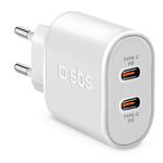 SBS - Cestovný adaptér 2x USB-C Power Delivery, 20 W, biela
